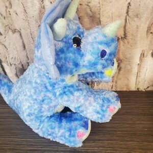 Wild Republic Blue Dinosaur Plush Triceratops Dino 10" Stuffed Animal Star Eyes